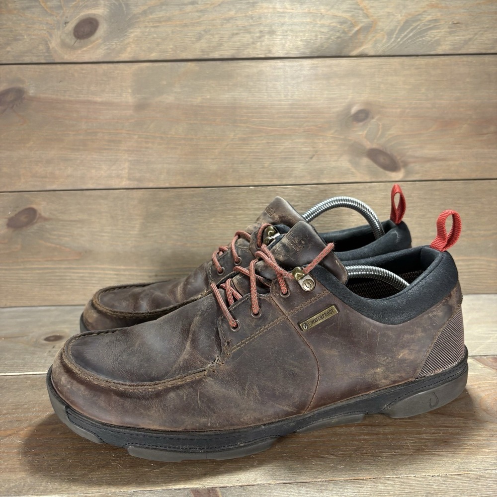 olukai makoa mens size 10 shoes brown leather waterproof comfort walking sneaker